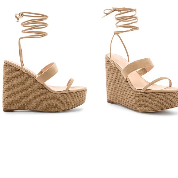 Raye Jesse Wedge - Strappy Wrap Ankle Tie Jute Wedges - Tan/Nude - Size 7.5 - Picture 2 of 14